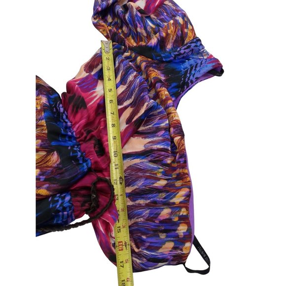 Bisou Bisou One shoulder boho tie dye style maxi flow lined dress w/belt US 8 - Picture 8 of 15